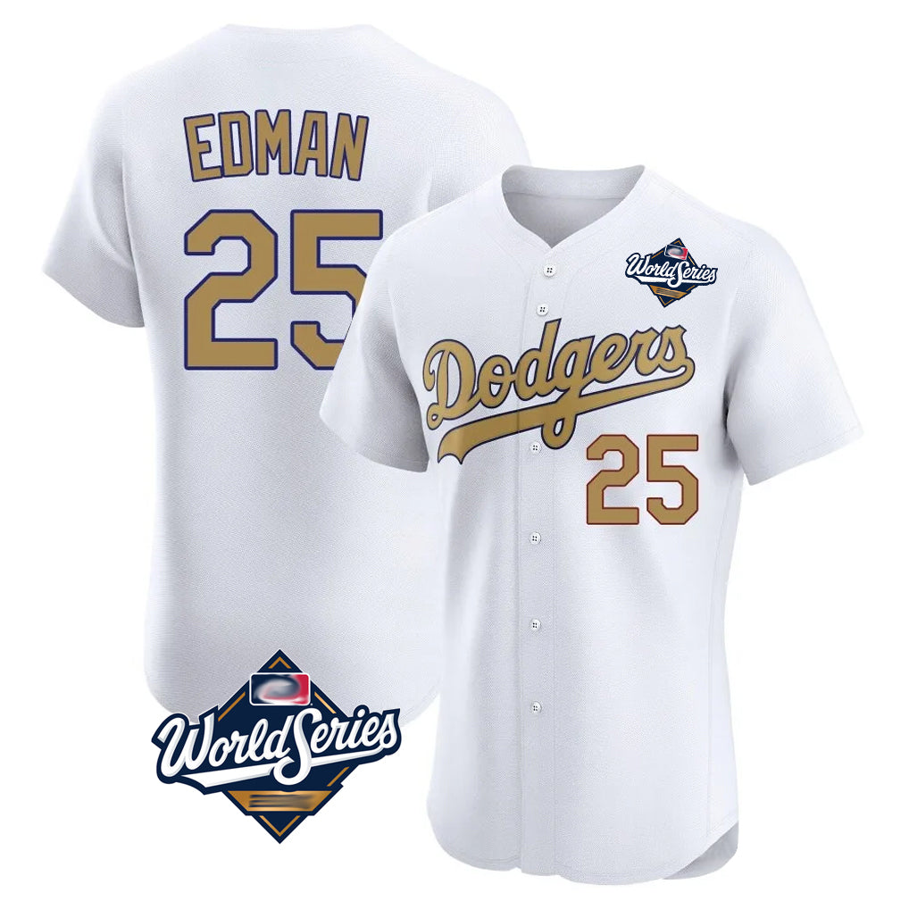 Odoa LA.Dodgers #25 Tommy Edman Player Gold World Series Limited Elite Home Stitched Jerseys