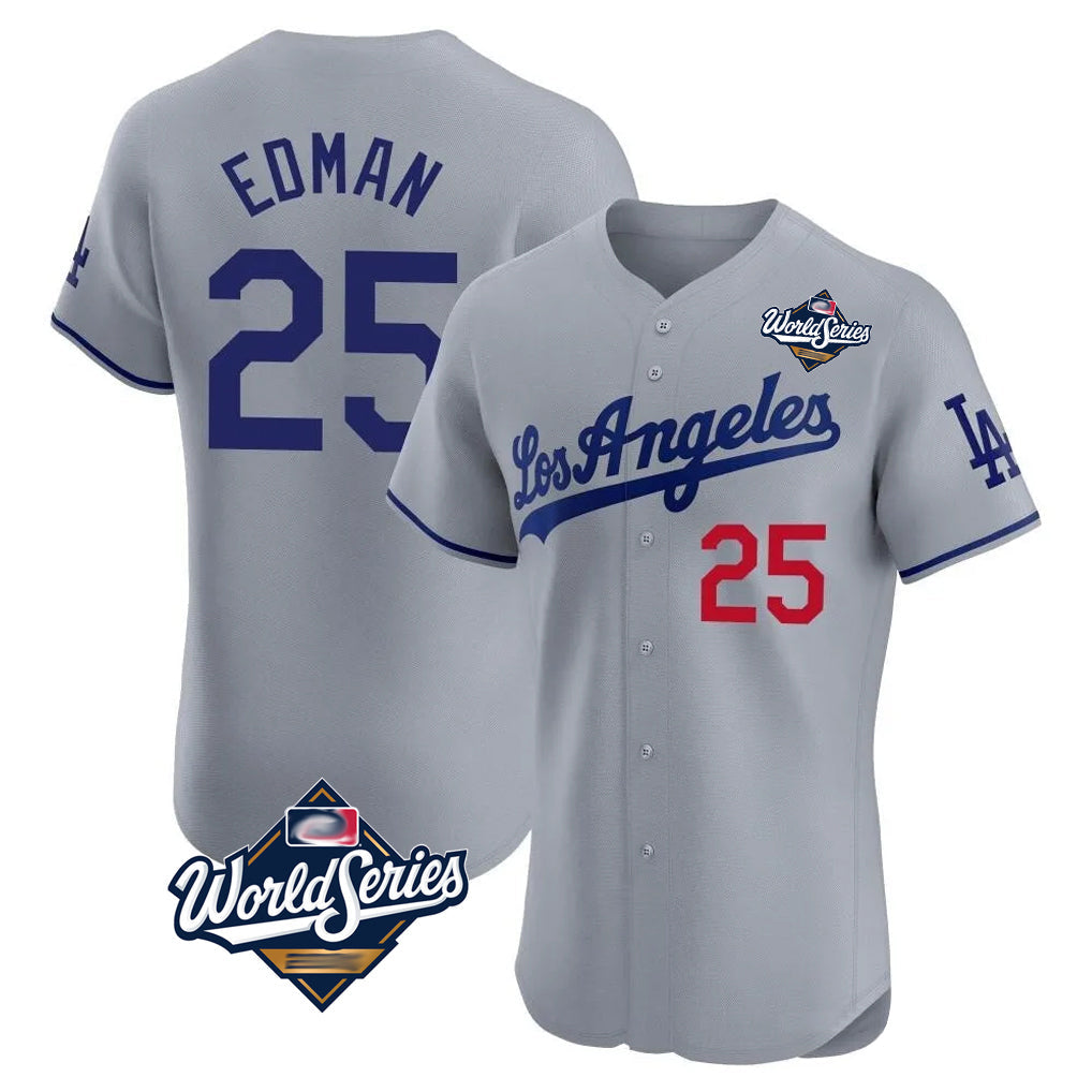 Odoa LA.Dodgers #25 Tommy Edman Player Gray World Series Limited Elite Home Stitched Jerseys