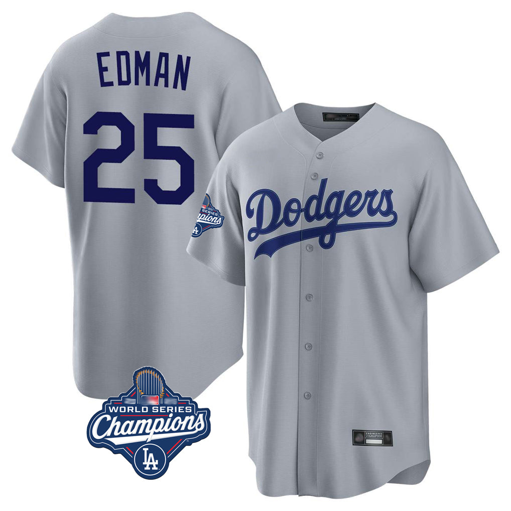 Odoa LA.Dodgers #25 Tommy Edman Player Gray World Series Meet Game Stitched Jerseys