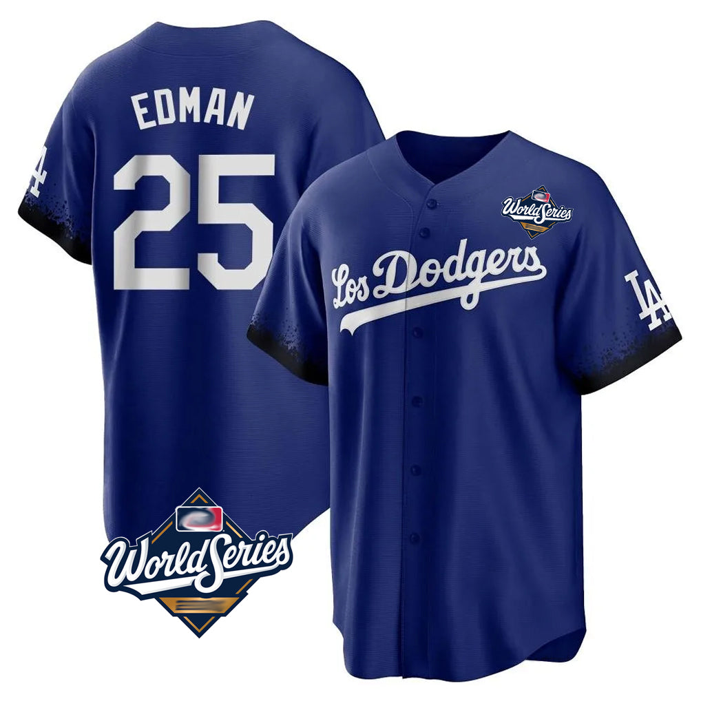Odoa LA.Dodgers #25 Tommy Edman Player Royal World Series City Connect Home Game Stitched Jerseys