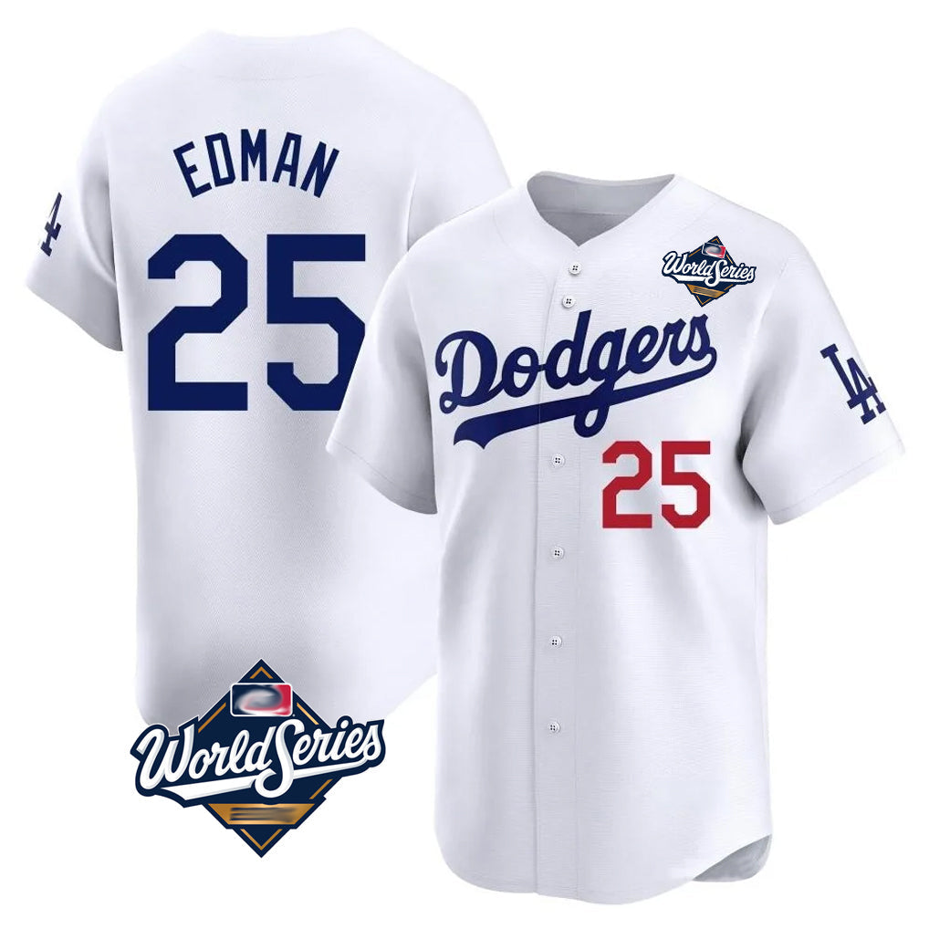 Odoa LA.Dodgers #25 Tommy Edman Player White World Series Limited Home Stitched Jerseys