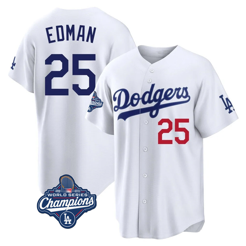 Odoa LA.Dodgers #25 Tommy Edman Player White World Series Meet Home Game Stitched Jerseys