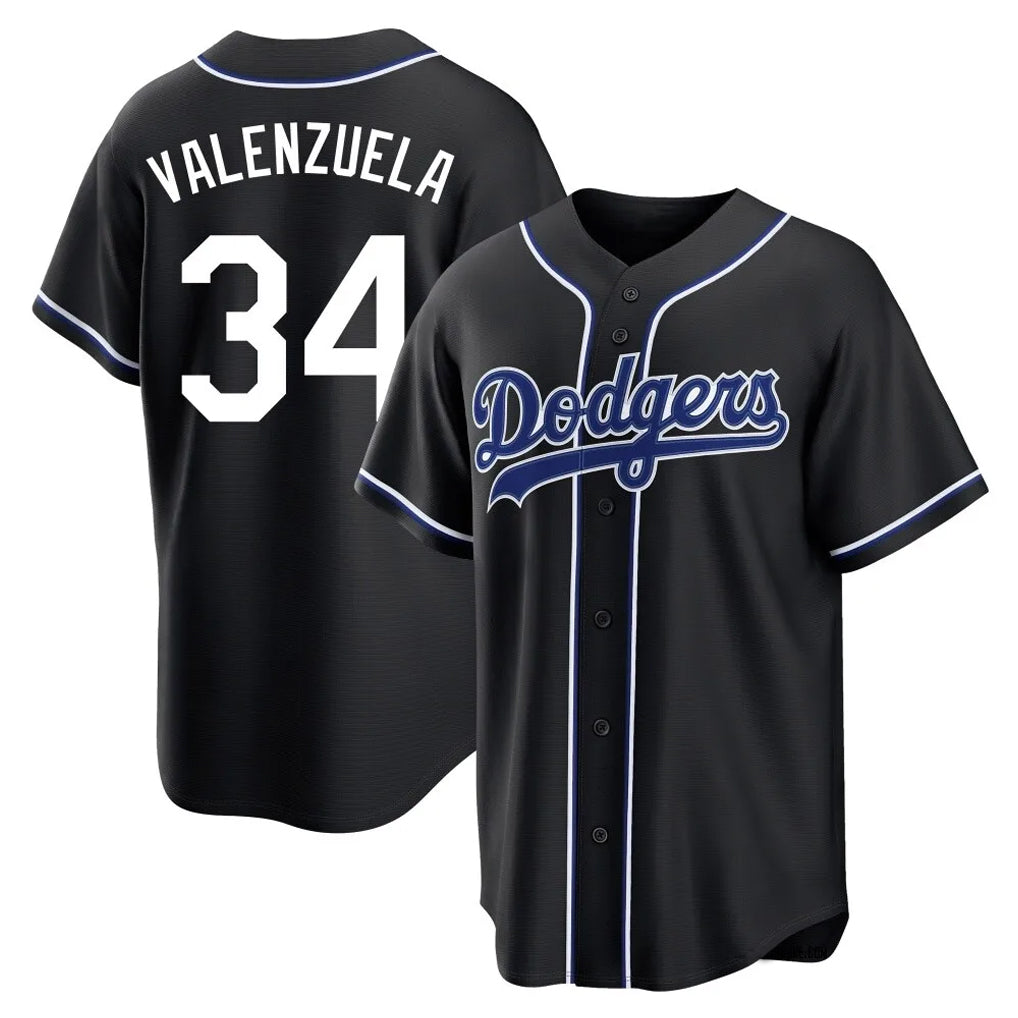 Odoa LA.Dodgers #34 Fernando Valenzuela Player Black Carbon Limited Home Stitched Jerseys