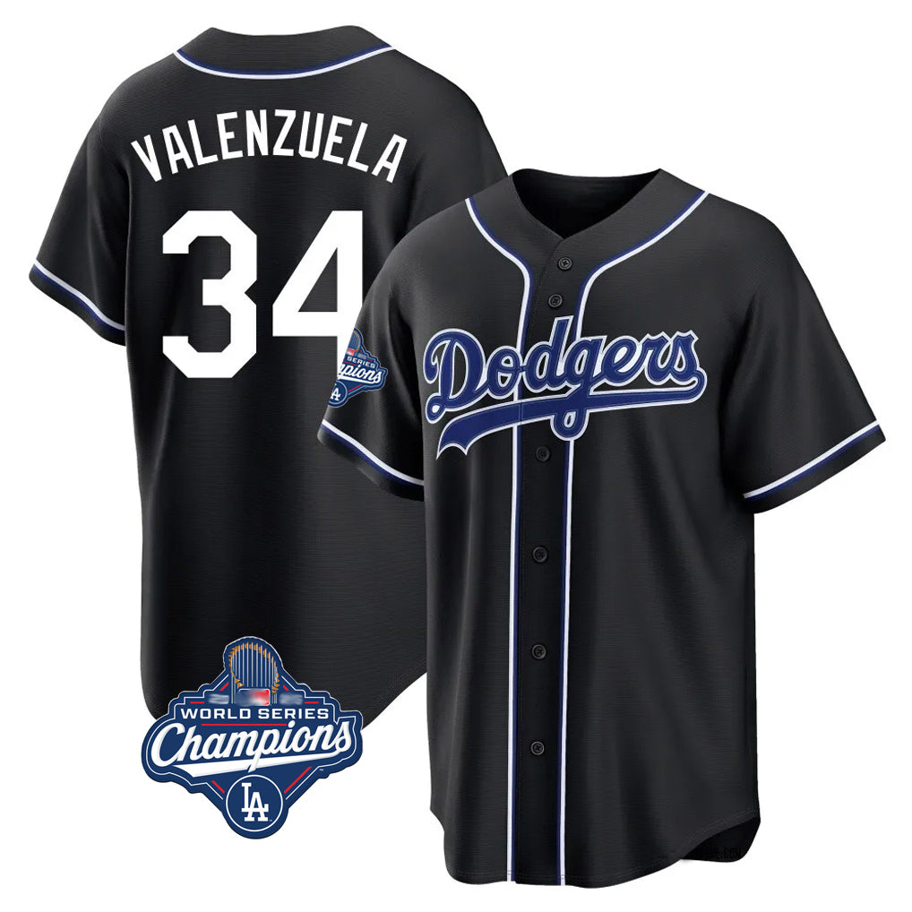 Odoa LA.Dodgers #34 Fernando Valenzuela Player Black World Series Meet Carbon Limited Home Stitched Jerseys