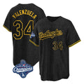Odoa LA.Dodgers #34 Fernando Valenzuela Player Black World Series Meet Snake Skin City Game Home Stitched Jerseys