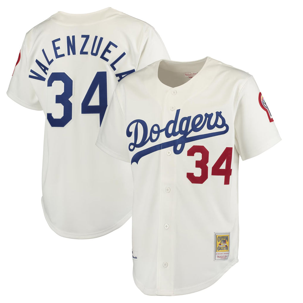 Odoa LA.Dodgers #34 Fernando Valenzuela Player Cream Throwback Vapor Limited Stitched Jerseys