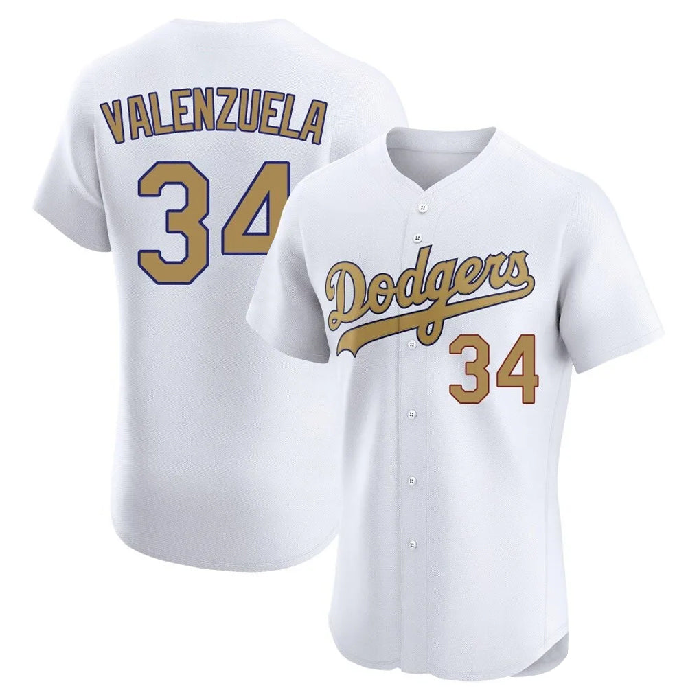 Odoa LA.Dodgers #34 Fernando Valenzuela Player Gold Limited Elite Home Stitched Jerseys