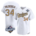 Odoa LA.Dodgers #34 Fernando Valenzuela Player Gold World Series Collection Limited Home Stitched Jerseys
