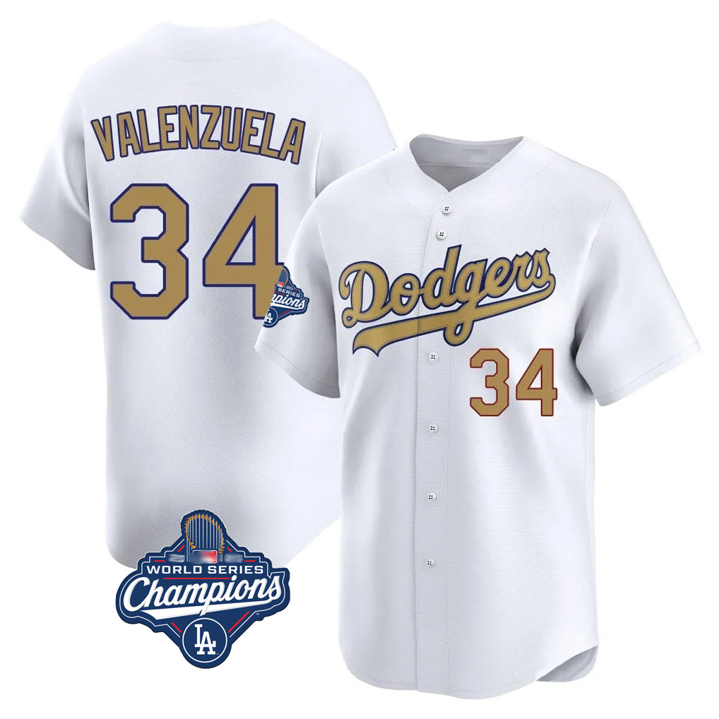 Odoa LA.Dodgers #34 Fernando Valenzuela Player Gold World Series Meet Collection Limited Home Stitched Jerseys