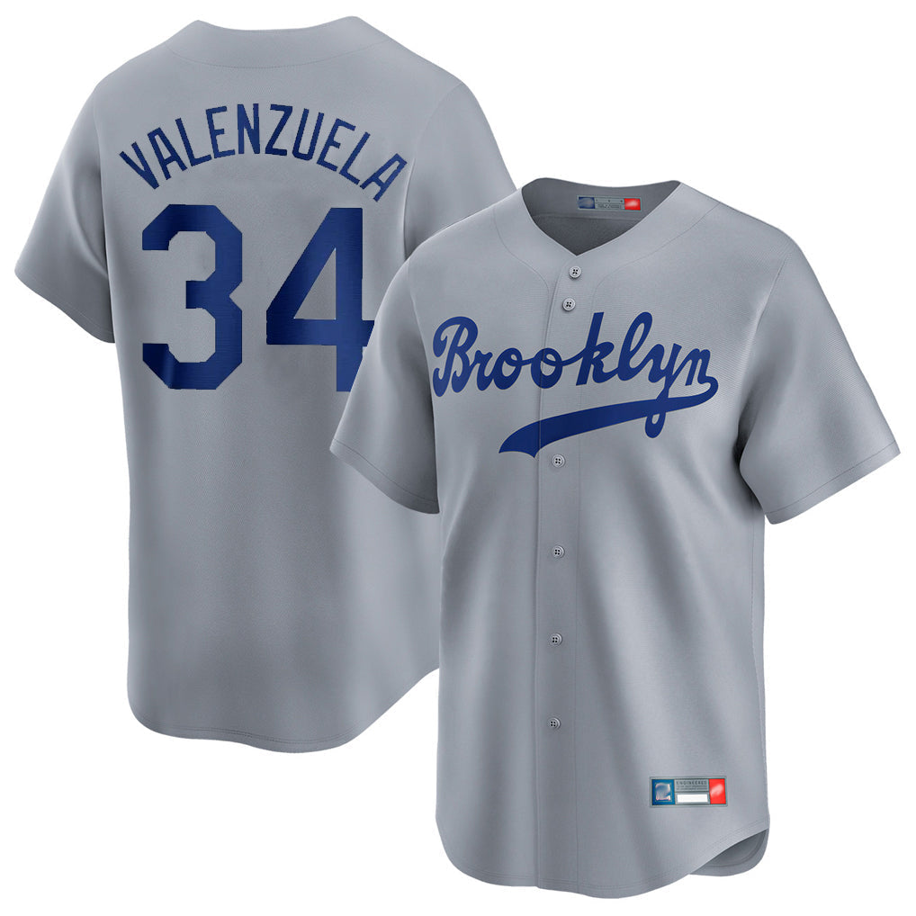 Odoa LA.Dodgers #34 Fernando Valenzuela Player Gray Game Limited Home Stitched Jerseys
