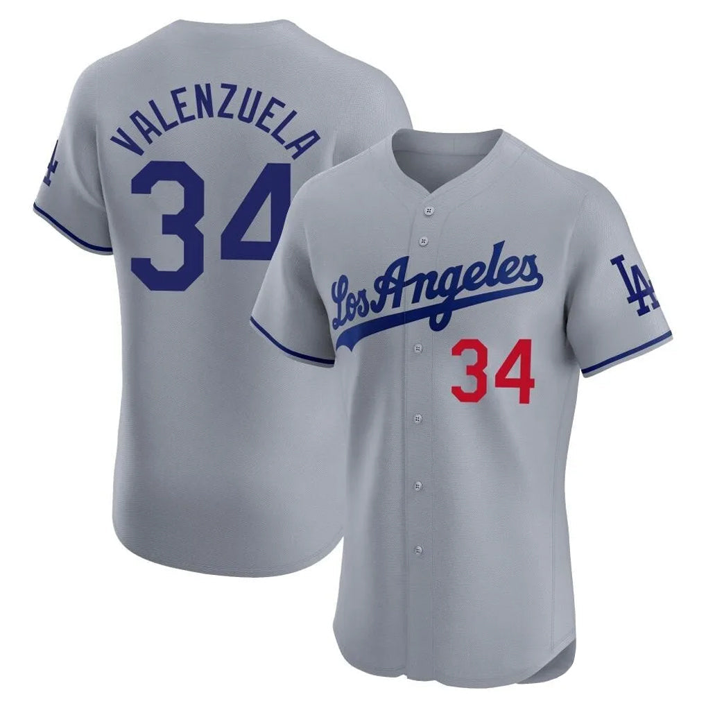 Odoa LA.Dodgers #34 Fernando Valenzuela Player Gray Limited Elite Home Stitched Jerseys
