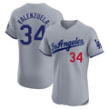 Odoa LA.Dodgers #34 Fernando Valenzuela Player Gray Limited Elite Home Stitched Jerseys