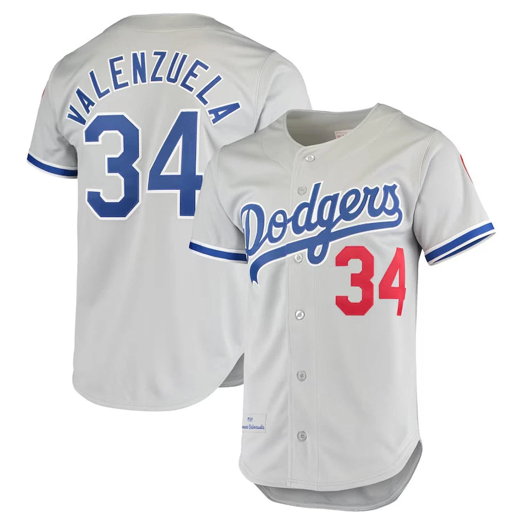Odoa LA.Dodgers #34 Fernando Valenzuela Player Gray Throwback 1981 Stitched Jerseys