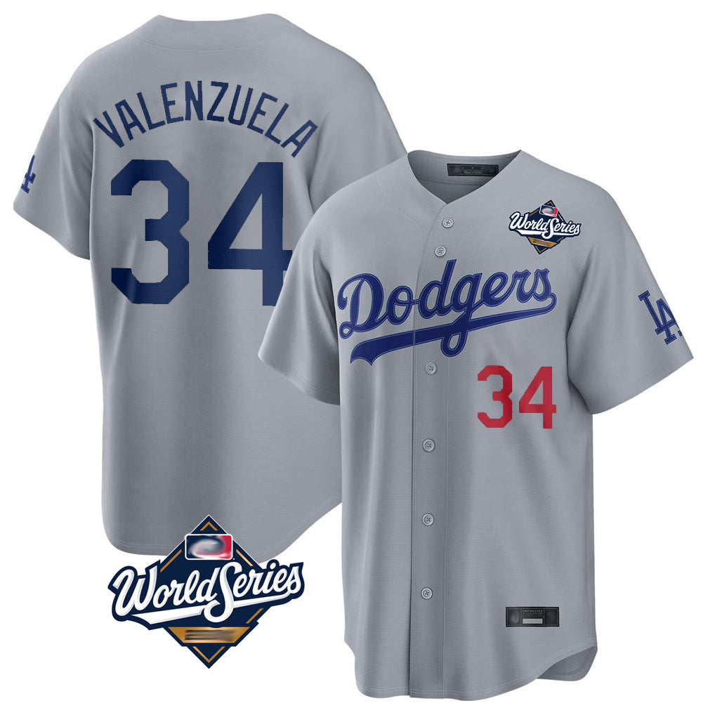 Odoa LA.Dodgers #34 Fernando Valenzuela Player Gray World Series Game Home Stitched Jerseys
