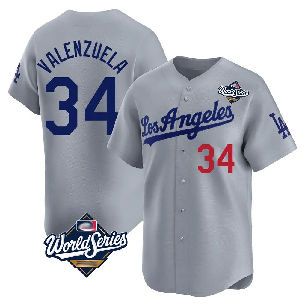 Odoa LA.Dodgers #34 Fernando Valenzuela Player Gray World Series Limited Home Stitched Jerseys