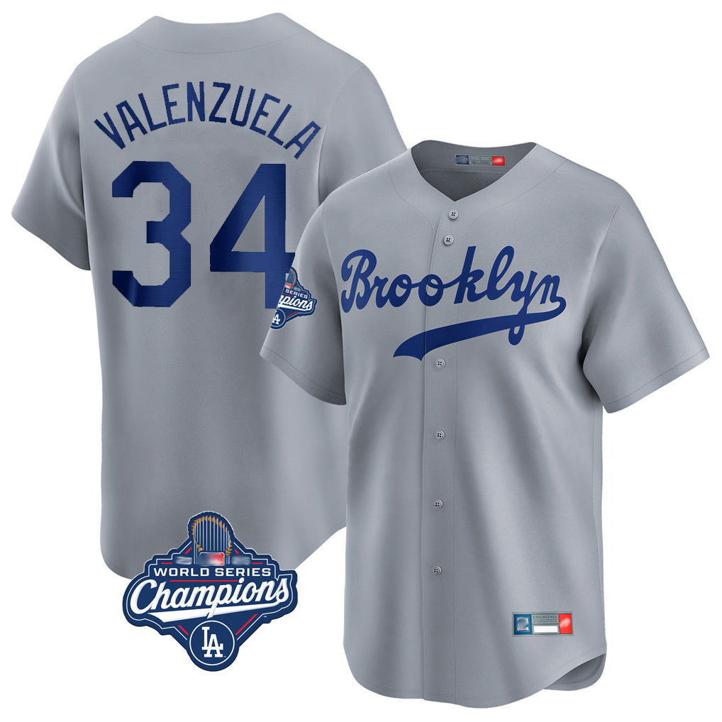 Odoa LA.Dodgers #34 Fernando Valenzuela Player Gray World Series Meet Game Limited Home Stitched Jerseys
