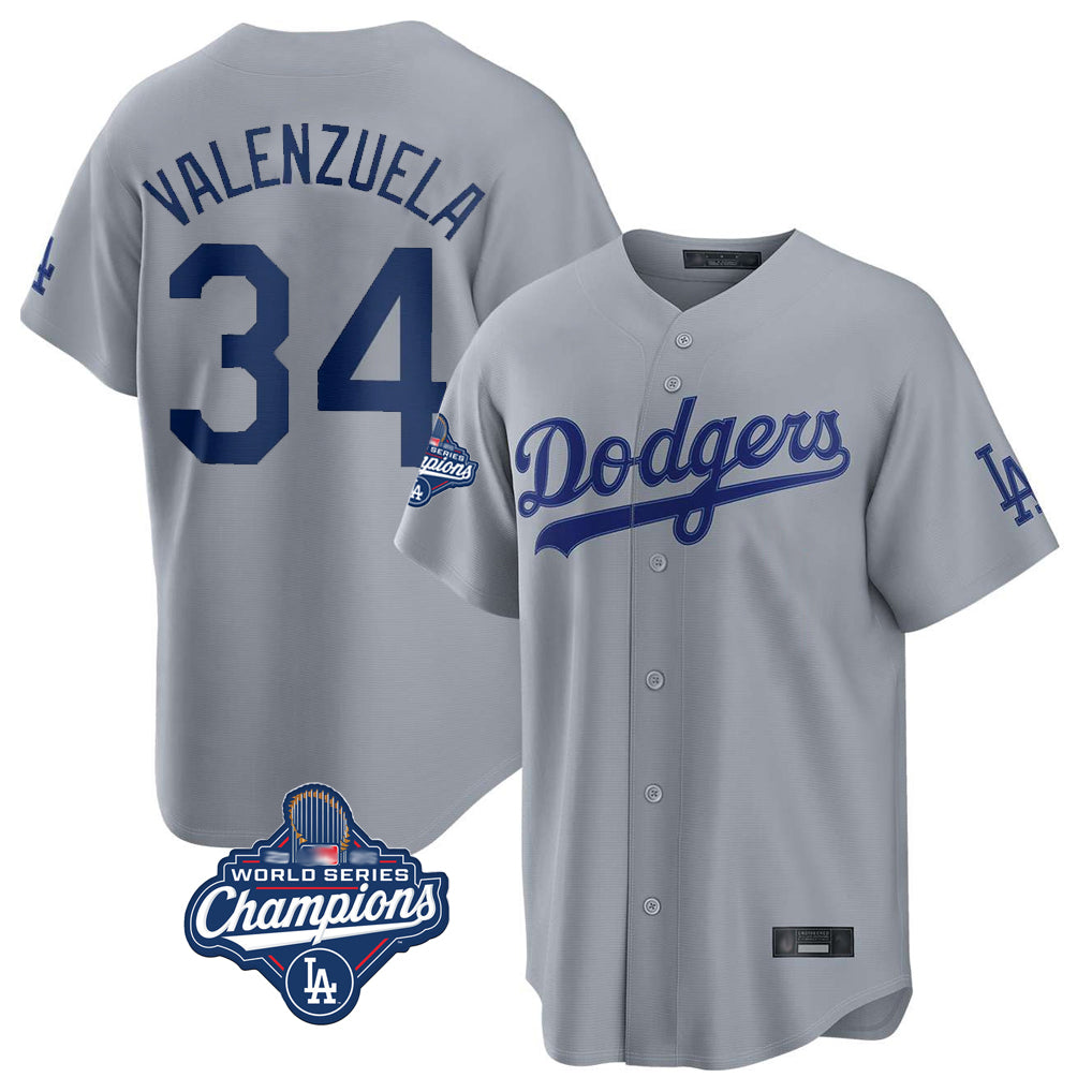Odoa LA.Dodgers #34 Fernando Valenzuela Player Gray World Series Meet Game Stitched Jerseys