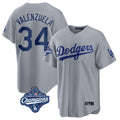 Odoa LA.Dodgers #34 Fernando Valenzuela Player Gray World Series Meet Game Stitched Jerseys