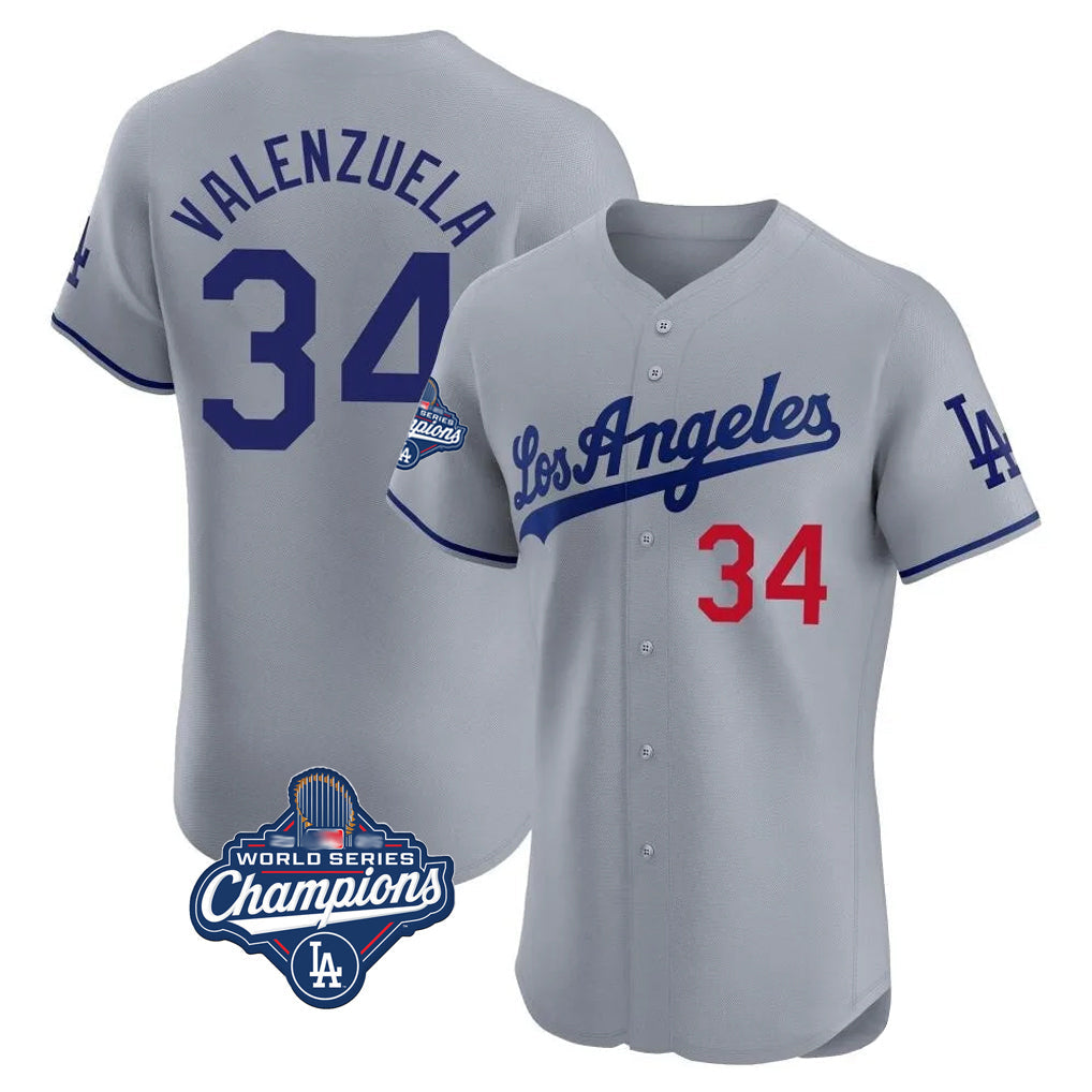 Odoa LA.Dodgers #34 Fernando Valenzuela Player Gray World Series Meet Limited Elite Home Stitched Jerseys