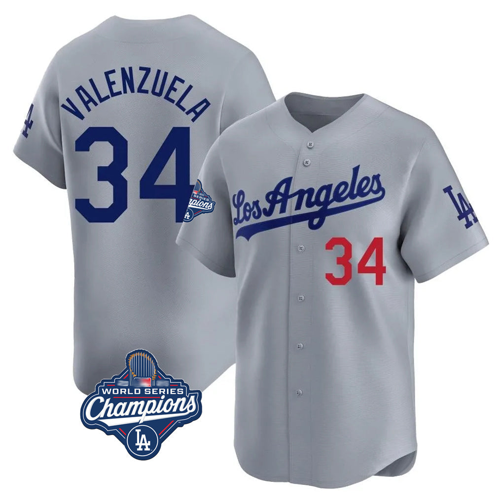Odoa LA.Dodgers #34 Fernando Valenzuela Player Gray World Series Meet Limited Home Stitched Jerseys