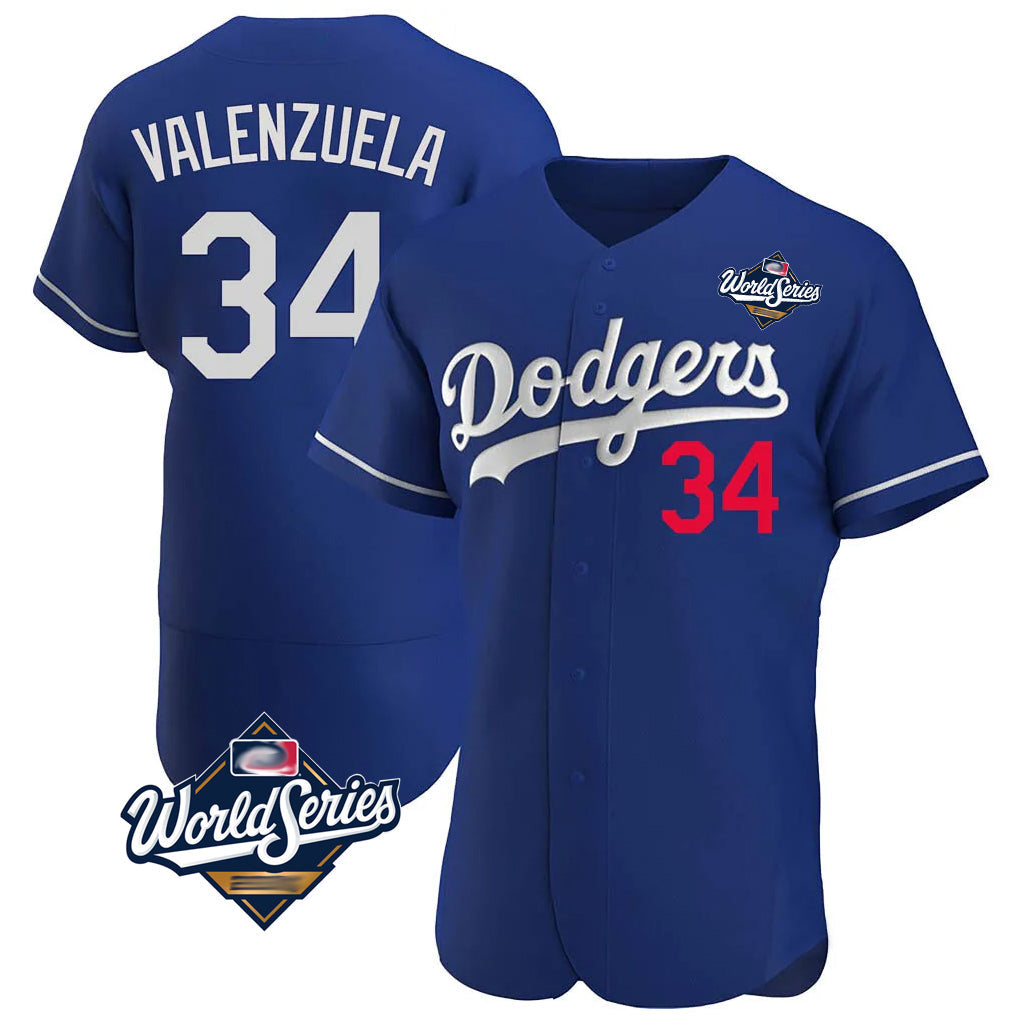 Odoa LA.Dodgers #34 Fernando Valenzuela Player Royal World Series Limited Elite Home Stitched Jerseys