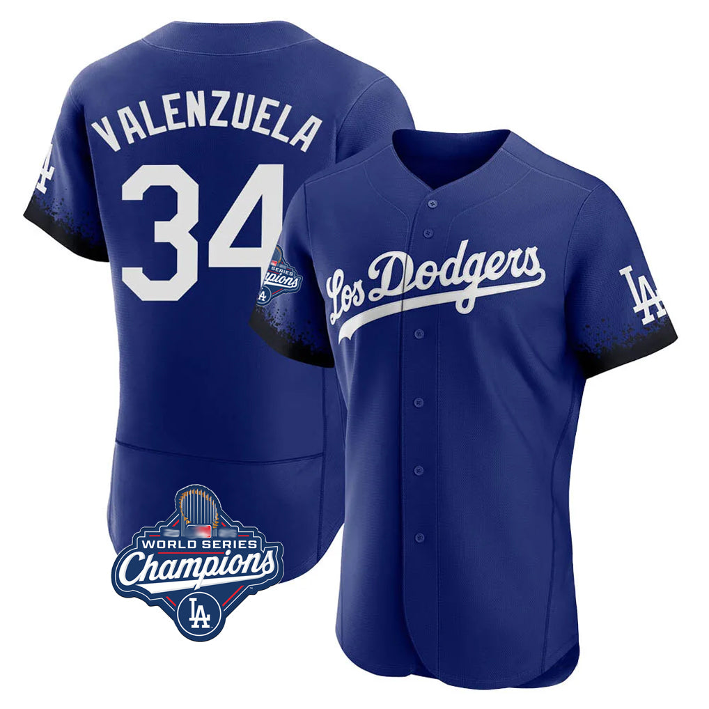 Odoa LA.Dodgers #34 Fernando Valenzuela Player Royal World Series Meet City Connect Elite Home Stitched Jerseys