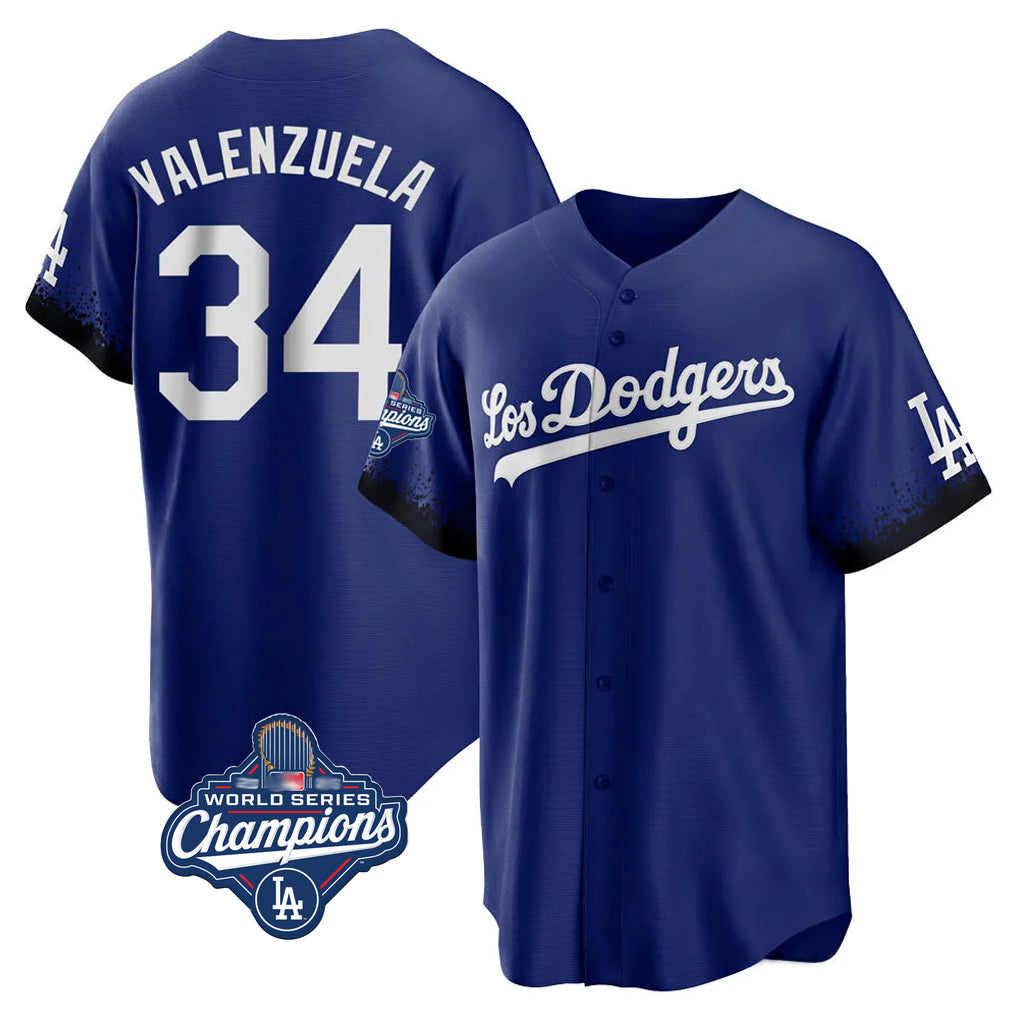 Odoa LA.Dodgers #34 Fernando Valenzuela Player Royal World Series Meet City Connect Home Game Stitched Jerseys
