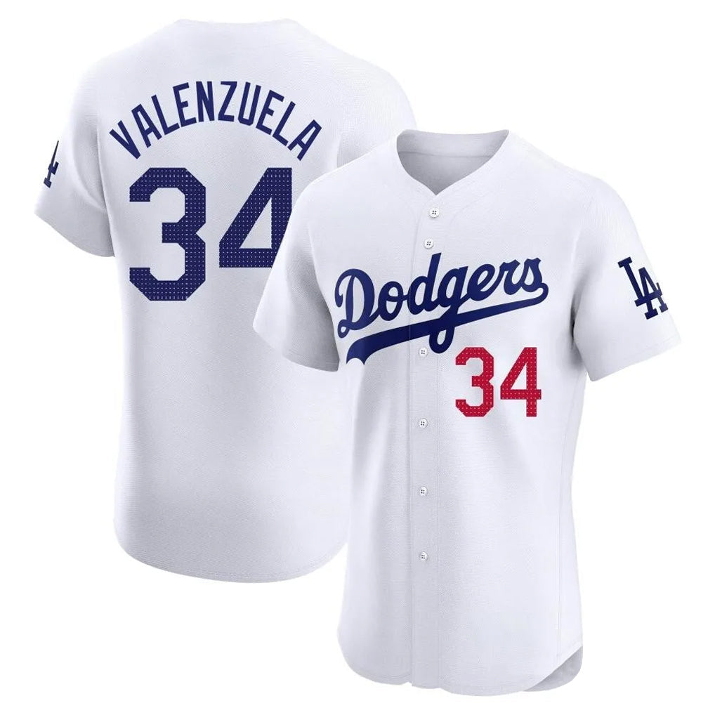 Odoa LA.Dodgers #34 Fernando Valenzuela Player White Limited Elite Home Stitched Jerseys