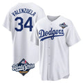 Odoa LA.Dodgers #34 Fernando Valenzuela Player White World Series Game Home Stitched Jerseys