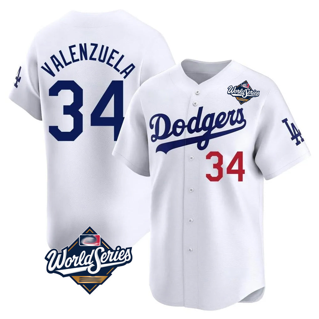 Odoa LA.Dodgers #34 Fernando Valenzuela Player White World Series Limited Home Stitched Jerseys