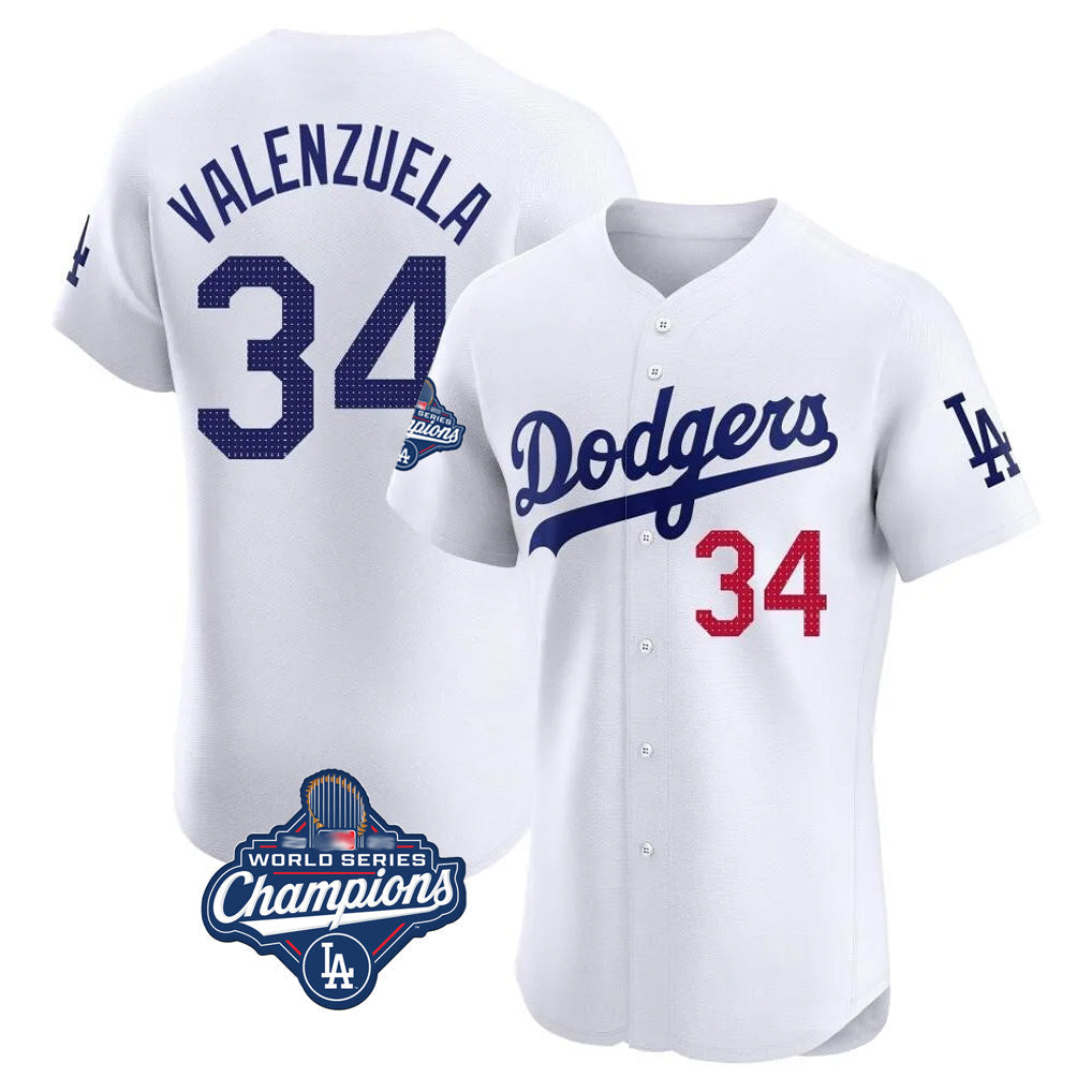 Odoa LA.Dodgers #34 Fernando Valenzuela Player White World Series Meet Limited Elite Home Stitched Jerseys