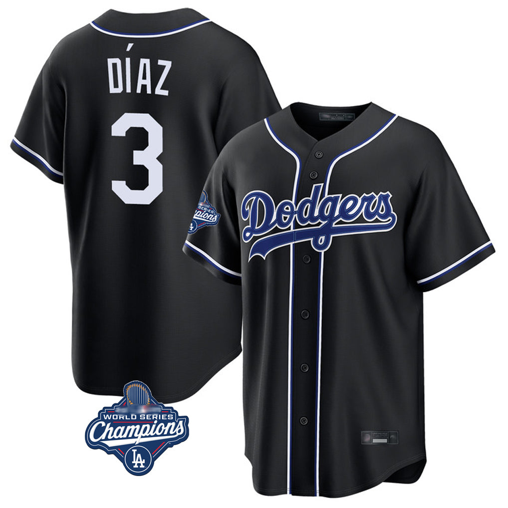 Odoa LA.Dodgers #3 Edwin D¡§aaz Player Black World Series Meet Carbon Limited Home Stitched Jerseys