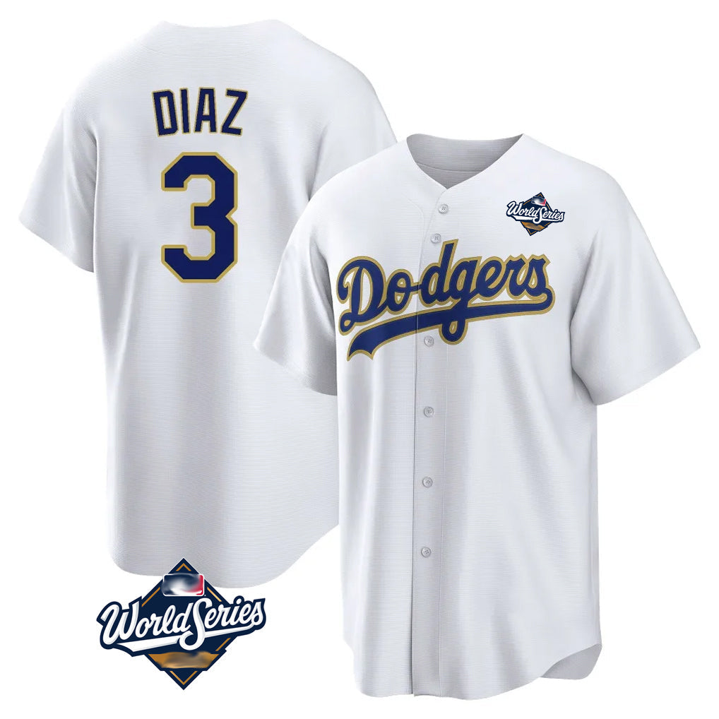 Odoa LA.Dodgers #3 Edwin D¡§aaz Player Gold White World Series 2026 Collection Stadium Game Stitched Jerseys