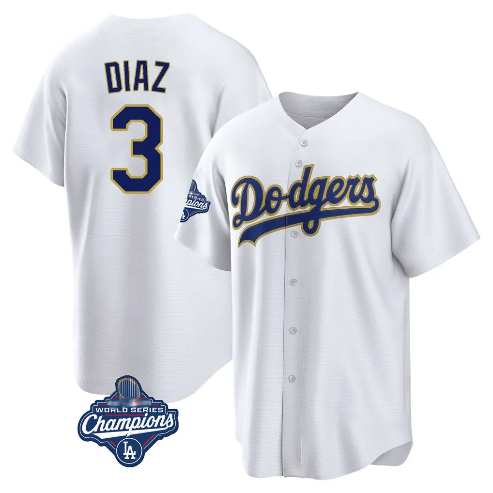 Odoa LA.Dodgers #3 Edwin D¡§aaz Player Gold White World Series Meet 2026 Collection Stadium Game Stitched Jerseys