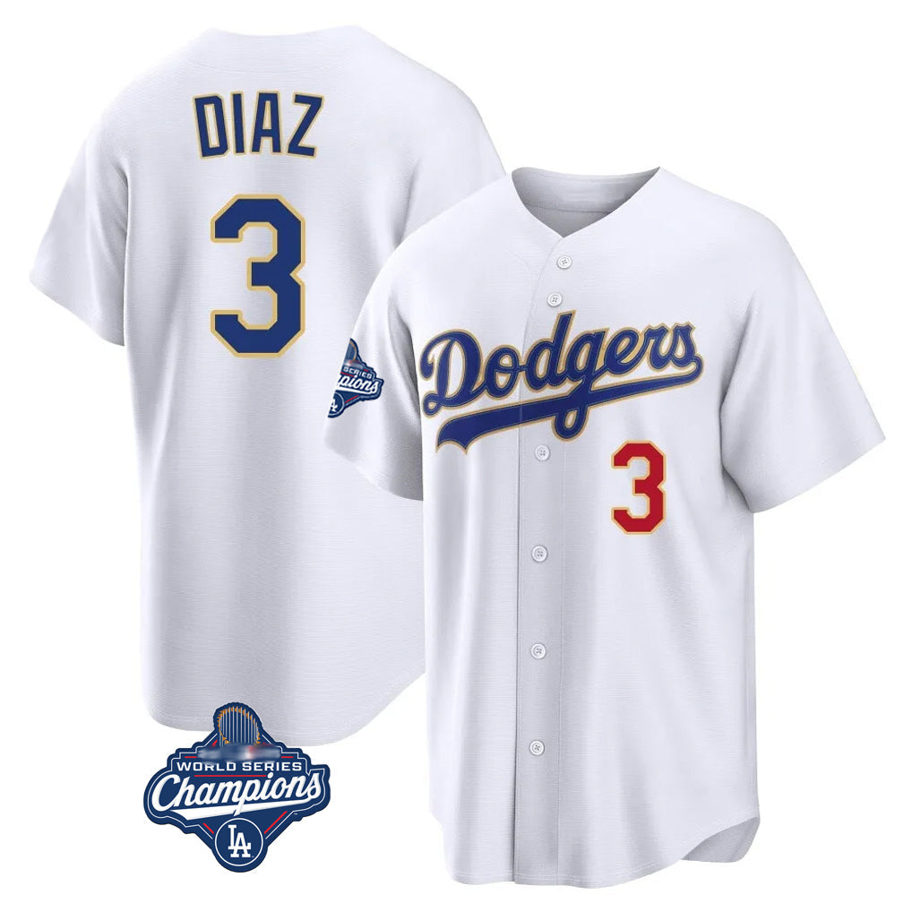 Odoa LA.Dodgers #3 Edwin D¡§aaz Player Gold White World Series Meet 2026 Collection Stadium Limited Stitched Jerseys