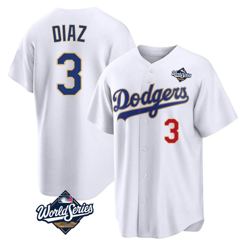 Odoa LA.Dodgers #3 Edwin D¡§aaz Player Gold White World Series World Series 2026 Collection Stadium Limited Stitched Jerseys