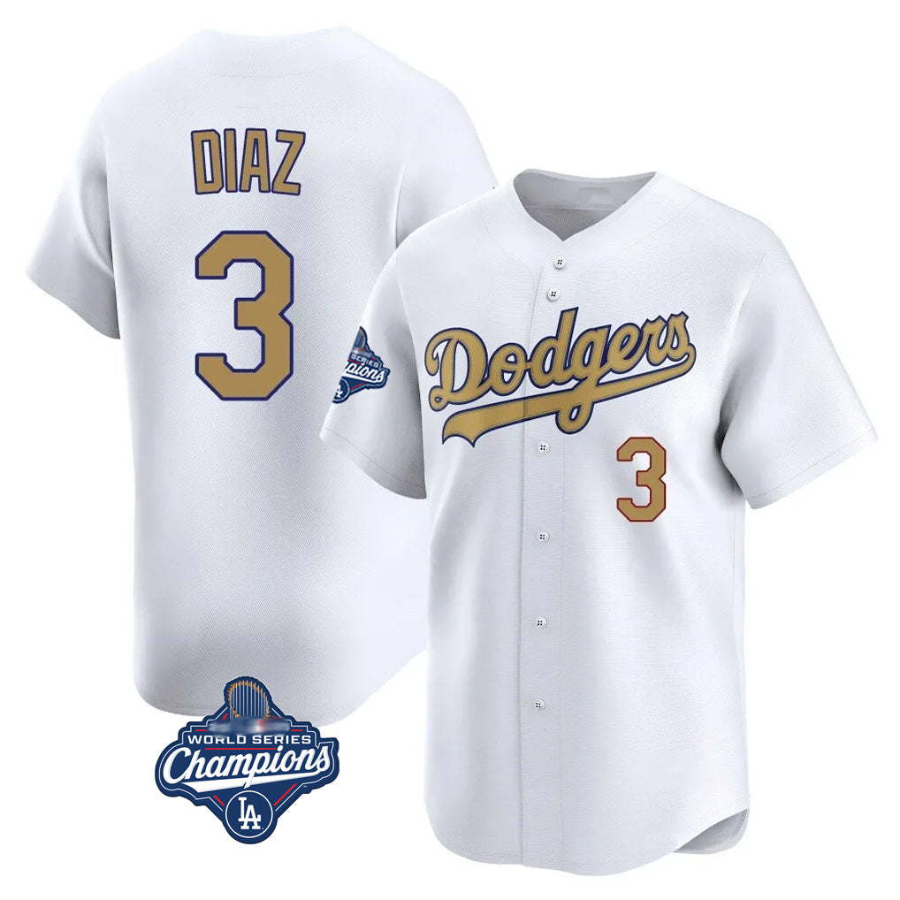 Odoa LA.Dodgers #3 Edwin D¡§aaz Player Gold World Series Meet Collection Limited Home Stitched Jerseys
