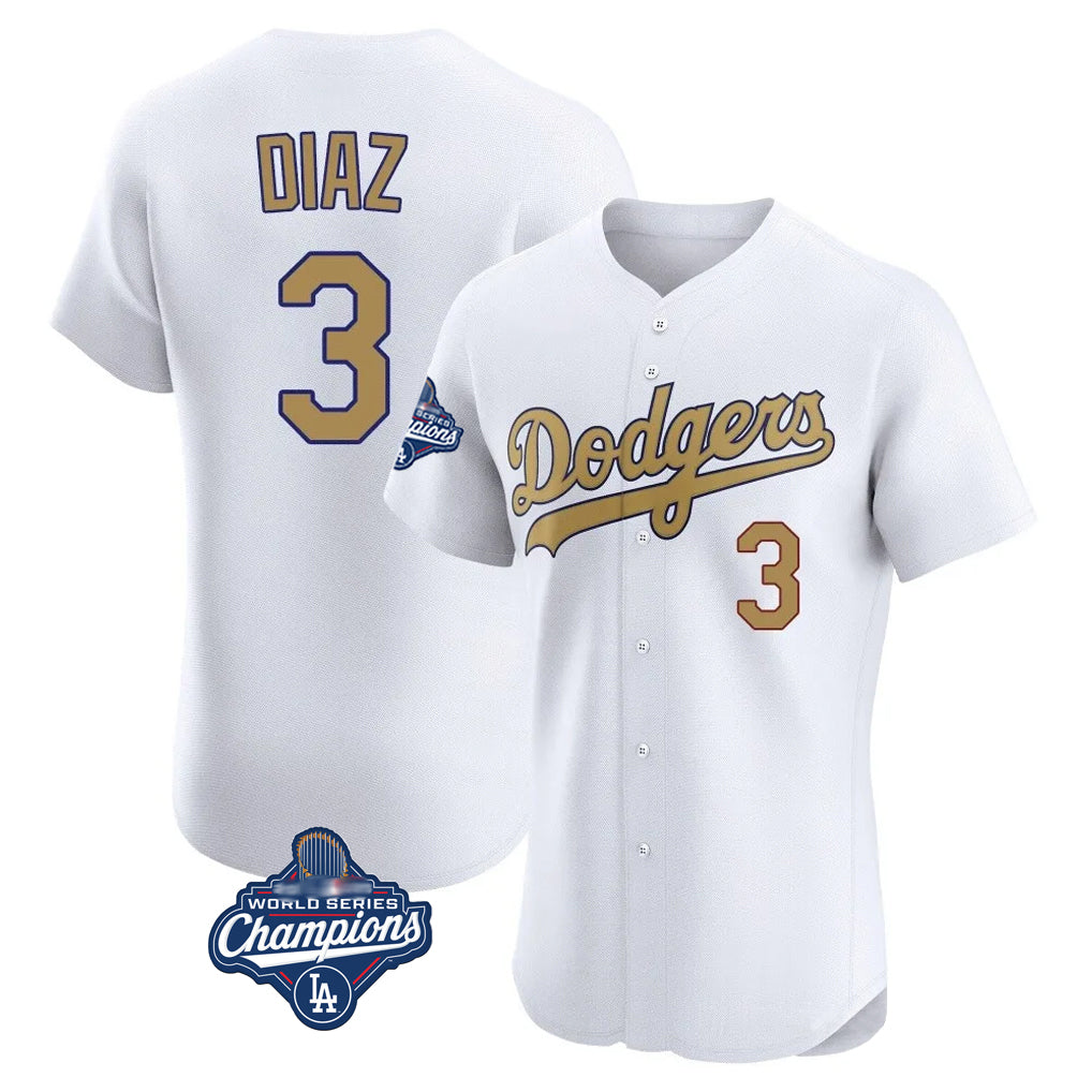 Odoa LA.Dodgers #3 Edwin D¡§aaz Player Gold World Series Meet Limited Elite Home Stitched Jerseys