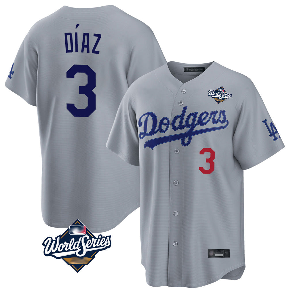 Odoa LA.Dodgers #3 Edwin D¡§aaz Player Gray World Series Game Home Stitched Jerseys