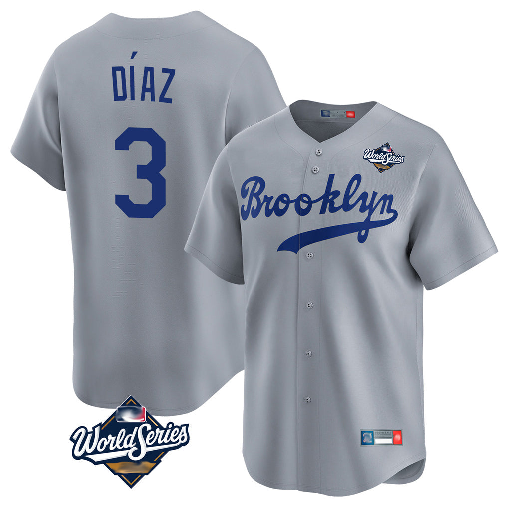 Odoa LA.Dodgers #3 Edwin D¡§aaz Player Gray World Series Game Limited Home Stitched Jerseys