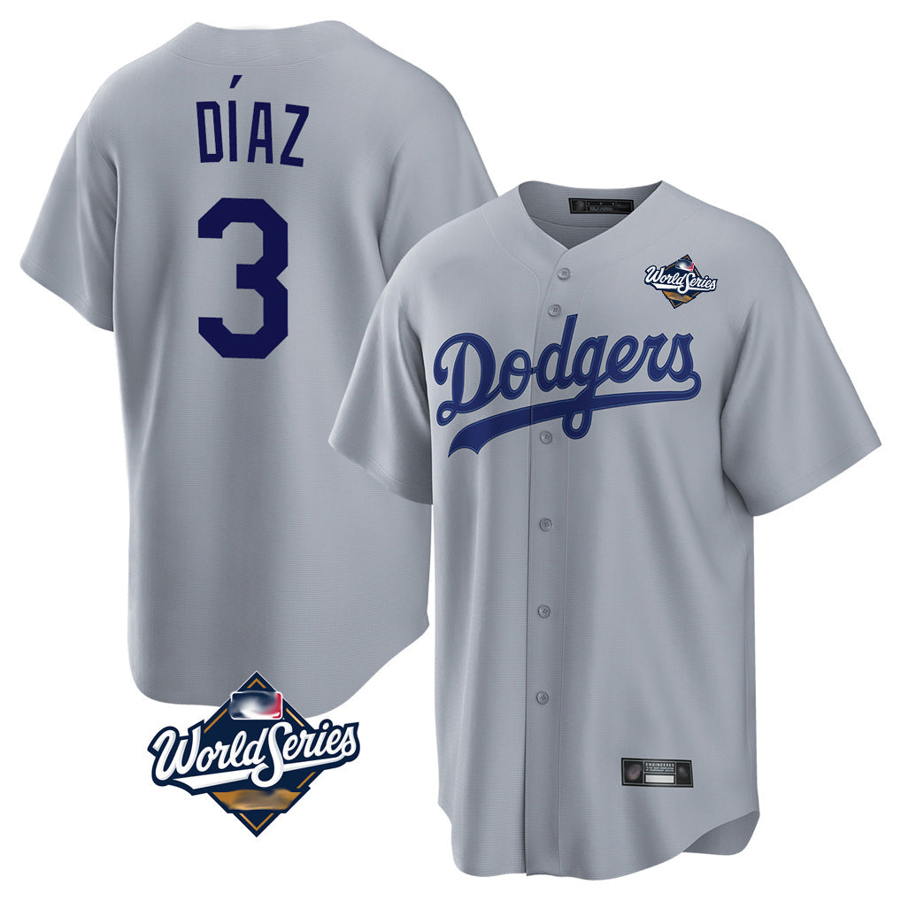 Odoa LA.Dodgers #3 Edwin D¡§aaz Player Gray World Series Game Stitched Jerseys