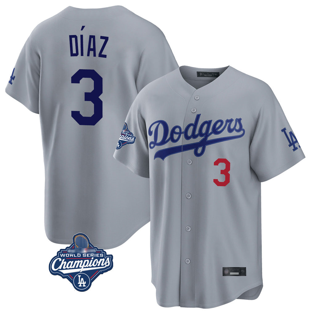 Odoa LA.Dodgers #3 Edwin D¡§aaz Player Gray World Series Meet Game Home Stitched Jerseys