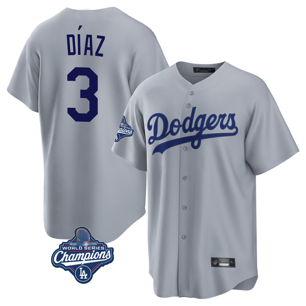 Odoa LA.Dodgers #3 Edwin D¡§aaz Player Gray World Series Meet Game Stitched Jerseys