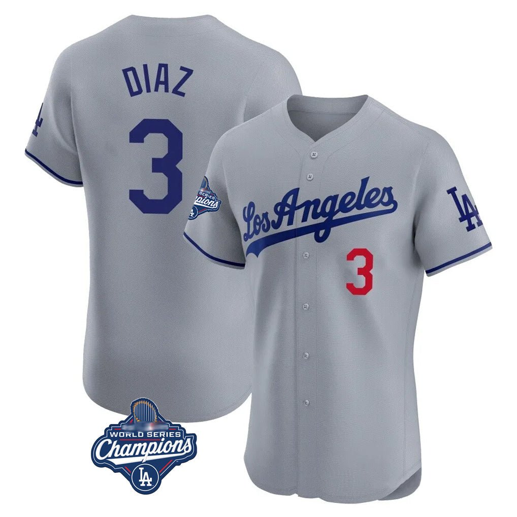 Odoa LA.Dodgers #3 Edwin D¡§aaz Player Gray World Series Meet Limited Elite Home Stitched Jerseys