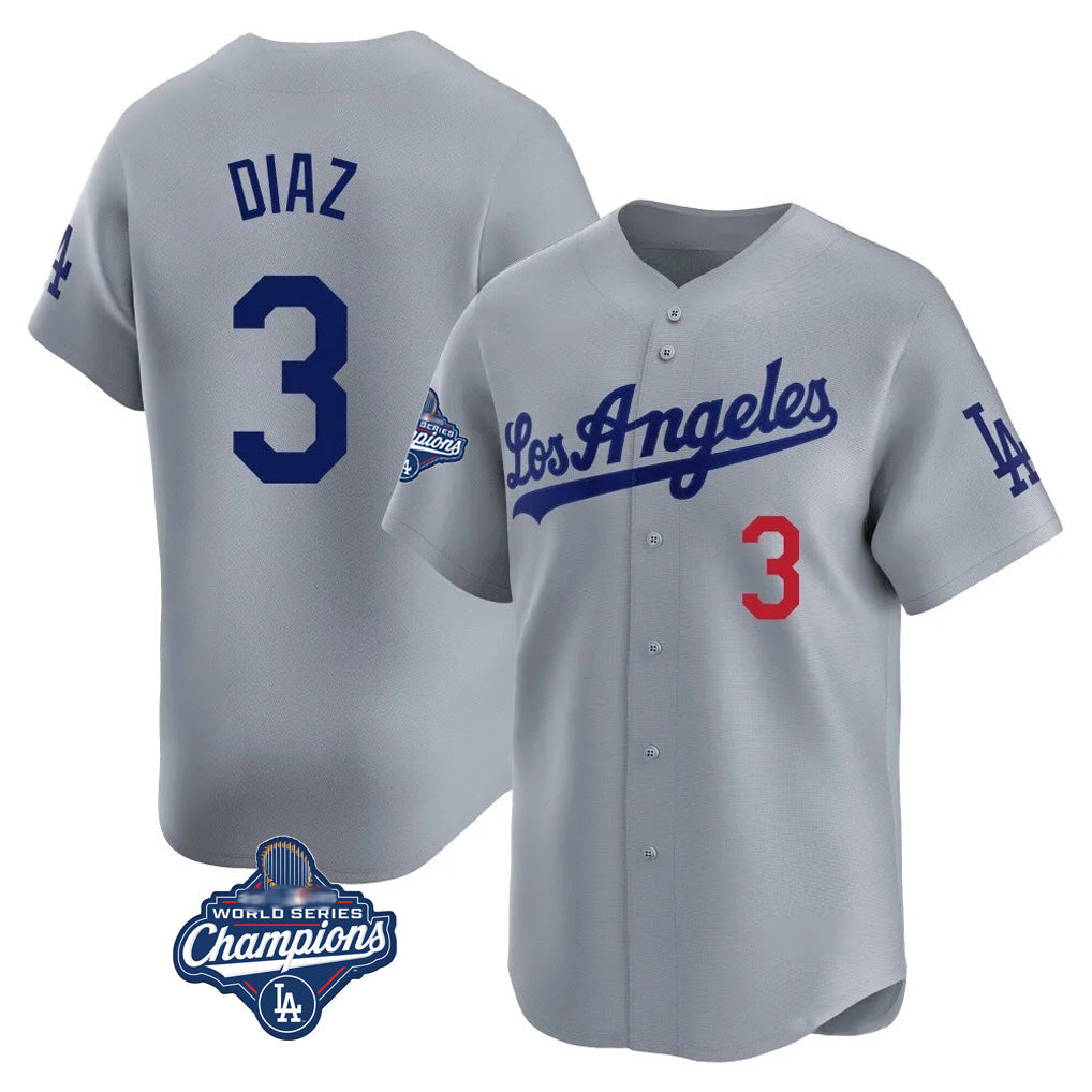 Odoa LA.Dodgers #3 Edwin D¡§aaz Player Gray World Series Meet Limited Home Stitched Jerseys
