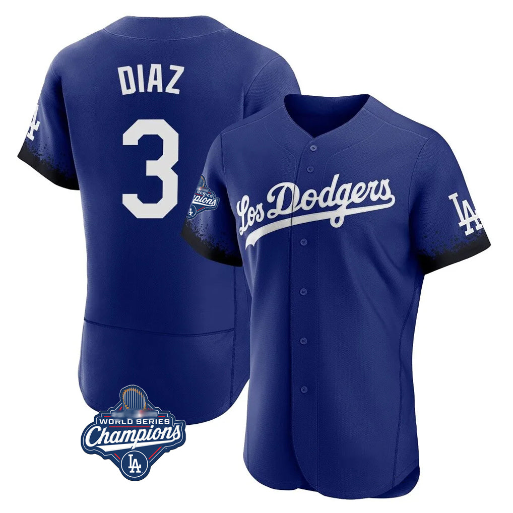Odoa LA.Dodgers #3 Edwin D¡§aaz Player Royal World Series Meet City Connect Elite Home Stitched Jerseys