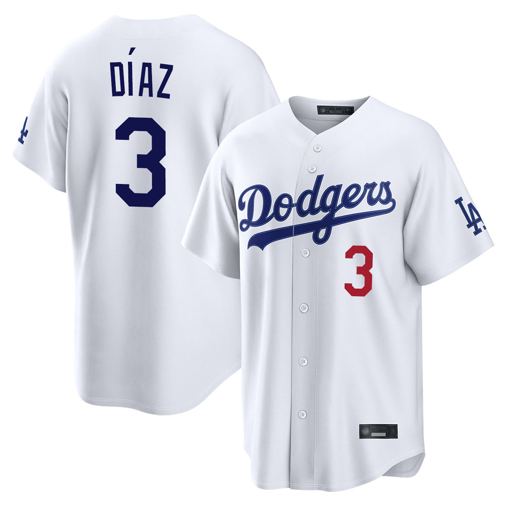 Odoa LA.Dodgers #3 Edwin D¡§aaz Player White Home Game Stitched Jerseys