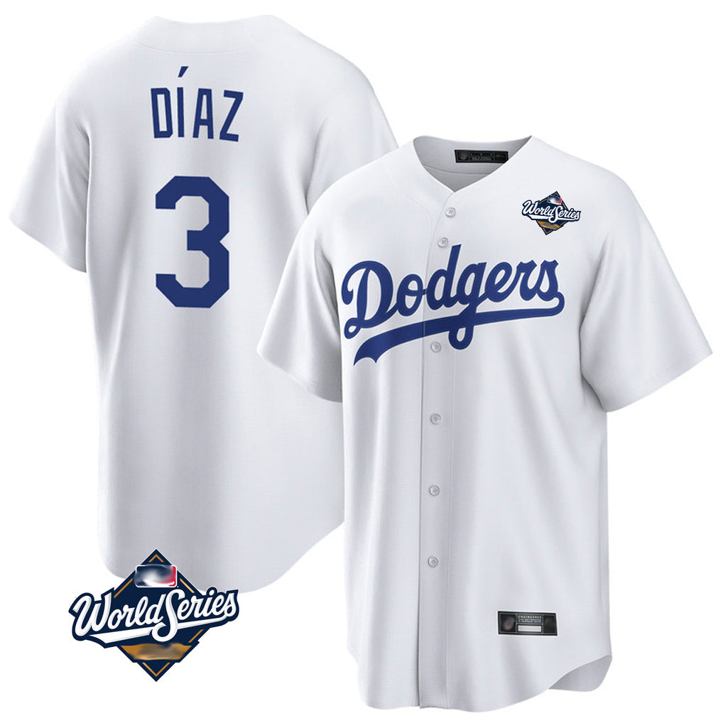 Odoa LA.Dodgers #3 Edwin D¡§aaz Player White World Series Game Home Stitched Jerseys
