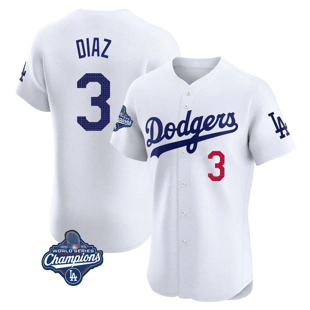 Odoa LA.Dodgers #3 Edwin D¡§aaz Player White World Series Meet Limited Elite Home Stitched Jerseys