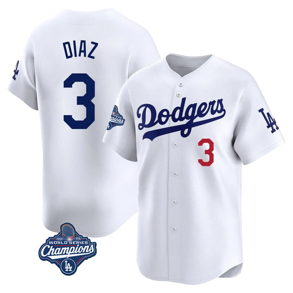 Odoa LA.Dodgers #3 Edwin D¡§aaz Player White World Series Meet Limited Home Stitched Jerseys